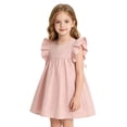 thumbnail image 1 of Girl Dresses Girls Casual Everyday Tiered Solid Color Dress Crew Neck Flutter Sleeves Lightweight Summer Outfit Pink 4 Years-5 Years, 1 of 7