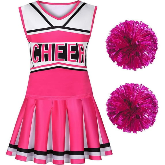 Girl Dresses Girls' Cheerleading Outfit 2 Piece Set, Girl Sleeveless Short Dress + Headband Girls Skirt Pink F