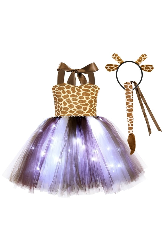 Girl Dresses Girls Glow in the Dark Cat Tutu Dress Sparkling Party Tutu with Led Lights Flashing Dance for Stage Performance Khaki1 6T