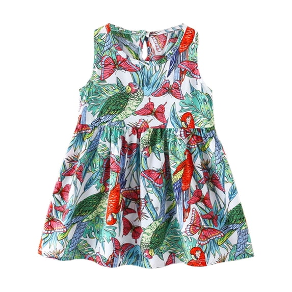 Girl Dresses Loose Fit Solid Print Crew Neck Sleeveless Ruffled Tiered Casual Play Dress Dress for Girls Multicolour 2 Years-3 Years