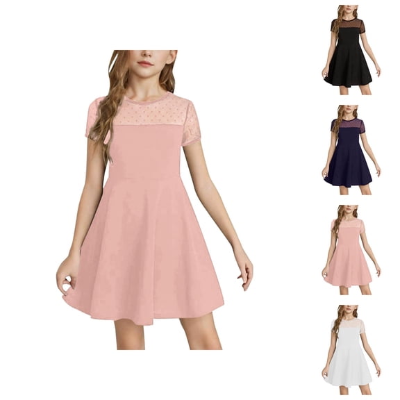 Girl Dresses Princess Dresses Girls Dress Solid Color Mesh Stitching Cute Summer Short Everyday Dress