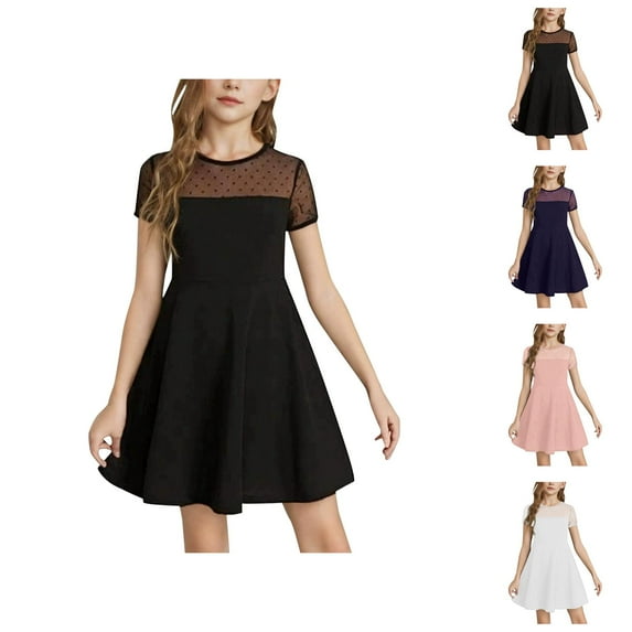 Girl Dresses Princess Dresses Girls Dress Solid Color Mesh Stitching Cute Summer Short Everyday Dress