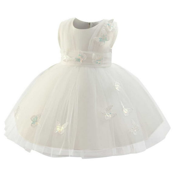 Girl Dresses Princess Sleeveless Bridesmaid Kids Party Dresses Tulle Birthday Prom Ball Wedding Flower Girls Dress White 4-5 Years
