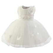 Girl Dresses Princess Sleeveless Bridesmaid Kids Party Dresses Tulle Birthday Prom Ball Wedding Flower Girls Dress White 4-5 Years