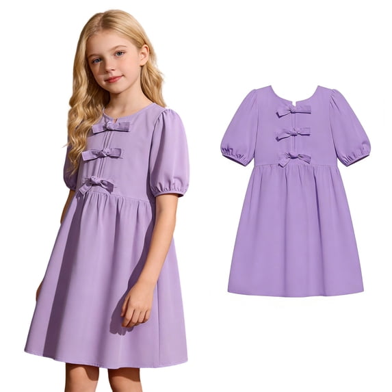 Girl Dresses Short Sleeve Flared Flowy Swing Dress Girls Vacation Outfits 5-6 Years