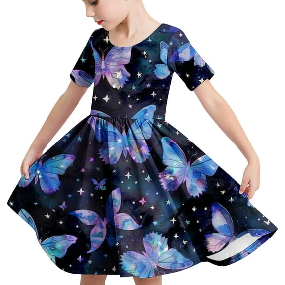 Girl Dresses Size 6 Girls Summer Dress Sleeve Lace Crew Neck Dresses Toddler Dresses 3T Double Pleated Sleeve Square Neck with Pockets Tween Sundress Vestidos Para NiñAs De 5 AñOs 4 Years