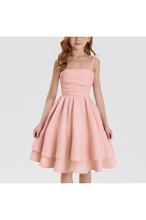 Girl Dresses Size 7-8 Fancy 2025 Summer Dresses Smocked Sleeve V Neck Dresses Kid Dresses Size 7-8 Y A-Line Sundress Casual Elegant Midi Dresses with Pockets Vestidos Para NiñAs 9-10 Years