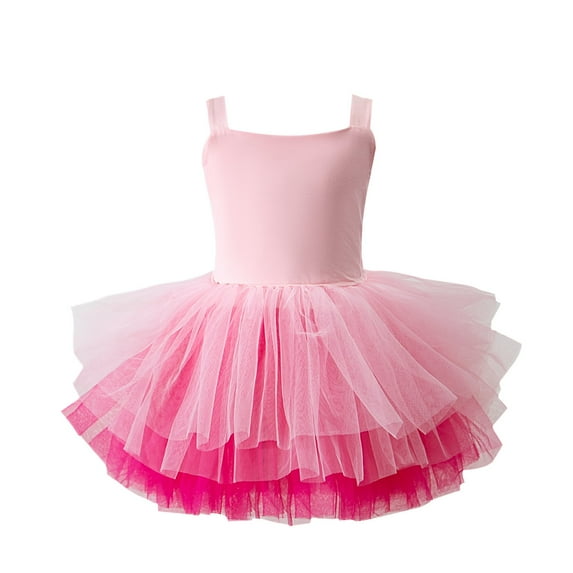 Girl Dresses Toddler Ballet Tutu Skirt Leotards V Neck Camisole Dress Dance Outfit Ballerina - Gradient 1 7Years Pink 110/(5-6 Years)