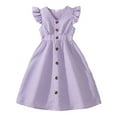 thumbnail image 1 of Girl Dresses Tween Dresses Girls Ruffle Trim Dress Solid Color A-line Swing Flared Button Down Casual Party Dress Purple 8-9 Years, 1 of 9