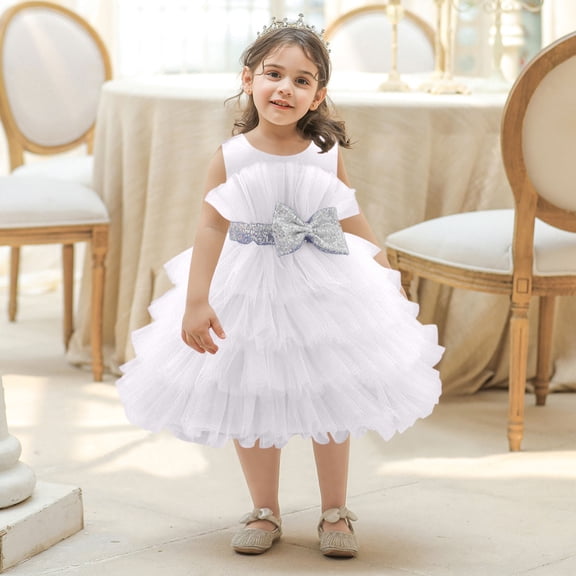 Girl Dresses White Girls Dress Tulle Dresses for Girls Toddler Birthday Dress Carnival Dresses for Girls 4T