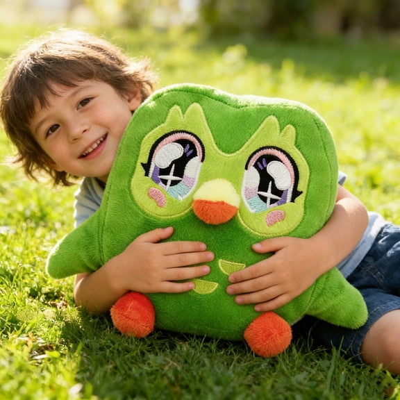 Girl Duo Plush Toy 10 Inch Language Learning APP Duolinggo Cute Owl Toys Peripheral Ultra Soft Throw Pillow(Green)