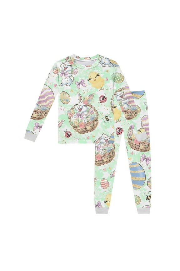 Girl Easter Outfit Easter Cartoon Printed Long Sleeve Crew Neck Top and Pants Long Sleeves Sleepwear Sleepwear Easter Day Gift,Gold,3-4 Years