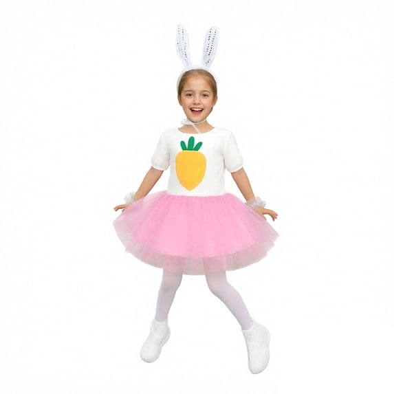Girl Easter Outfit Short Sleeve Tutu Tulle Dresses and Headband Set Dress up Performance Stage Outfit Kids Outfits 9-10 Years