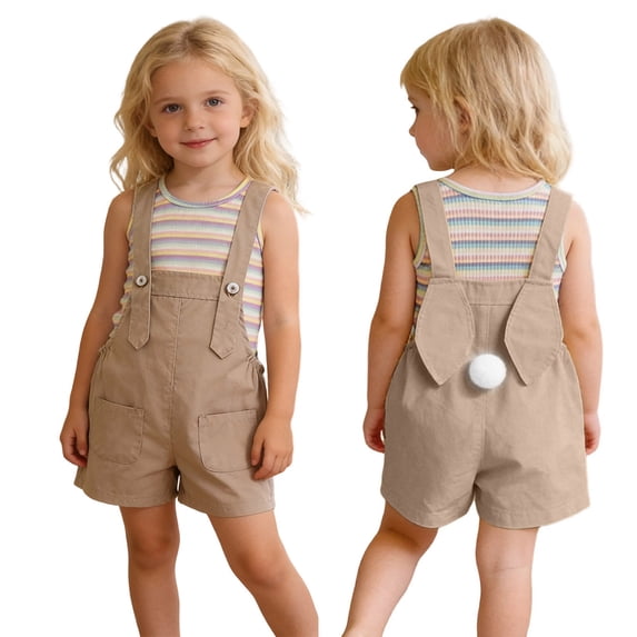 Girl Easter Outfit Sleeveless Striped Tank Top and Overalls 2 Peice Summer Outfit Set Dress up Party Outfit 8-9 Years Girls Clothes