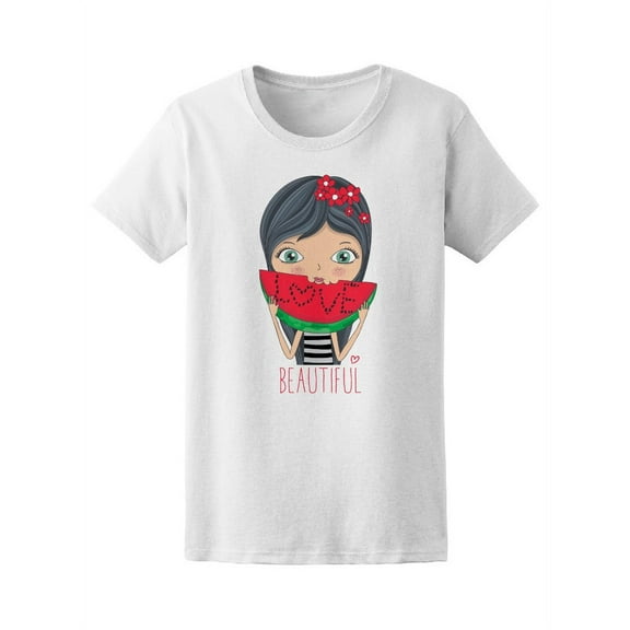 Girl Eating Watermelon Beautiful T-Shirt Women -Image by Shutterstock, Female Small