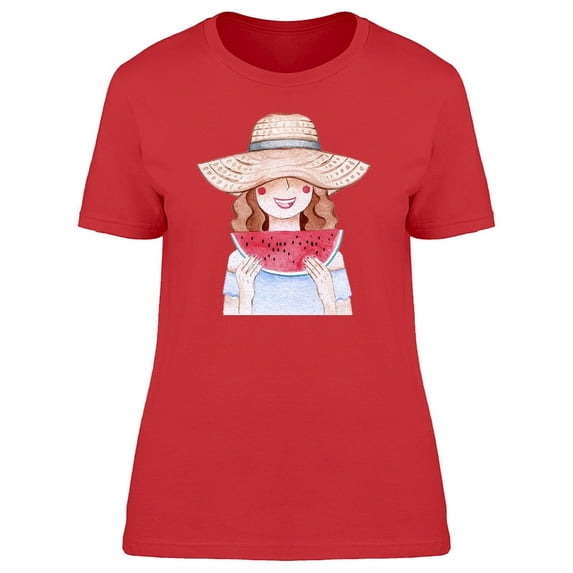 Girl Eating Watermelon T-Shirt Women -Image by Shutterstock, Female XX-Large