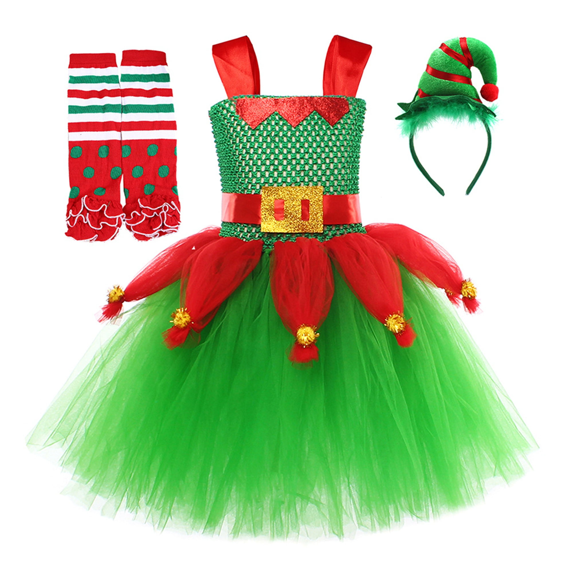 Girl Elf Halloween Costume, Sleeveless Patchwork Dress Cosplay Clothes