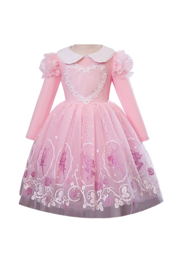 Girl Elsa Princess Dress Long Sleeve Snow Queen Birthday Dress Up, Size 2-7T