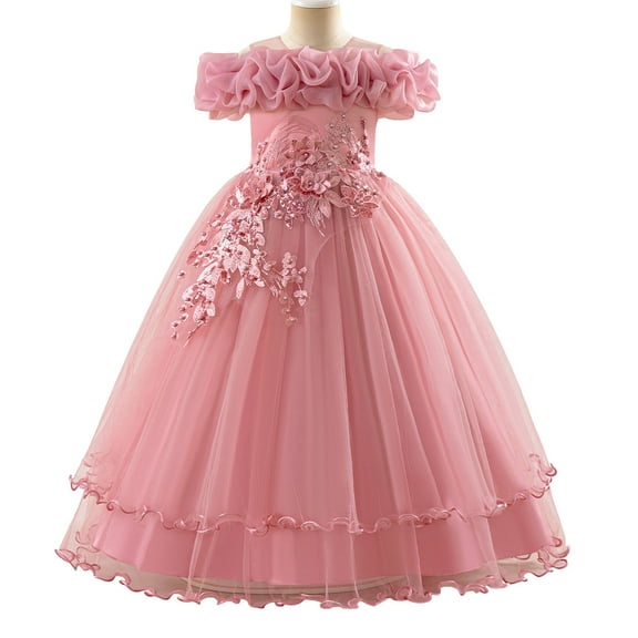 Girl Embroidery Strapless Shoulder Lace Princess Pageant Dress Prom Ball Gown