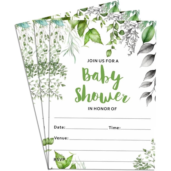 Girl Eucalyptus Shower Invitations Supplies Fill-In Set of 25 Greenary Invites Cards 5x7"