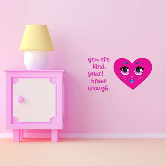 Girl Eyes Hot Pink Heart Cute Cheeks Lips Kind Smart Brave Beautiful Crown Prince Unicorns Sweet Dreams Decorating Holiday Bedroom Wall Decal Sticker Girls Rule - Size: 30 In X 15 In