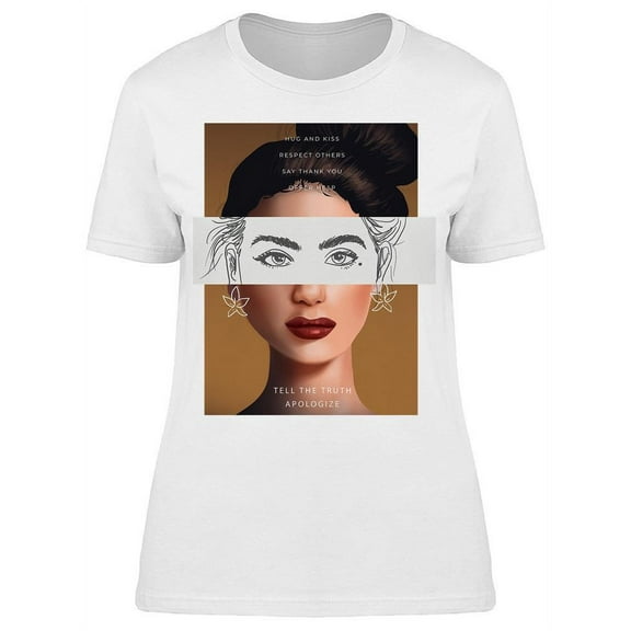 Girl Face Sketch And Text T-Shirt Women -Image by Shutterstock, Female Large