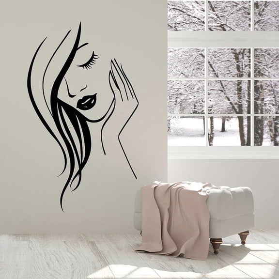 Girl Face Wall Decal Beauty Hair Salon Makeup Room Interior Decor Door Window Vinyl Stickers Abstract Art Woman Wallpaper 42x70cm