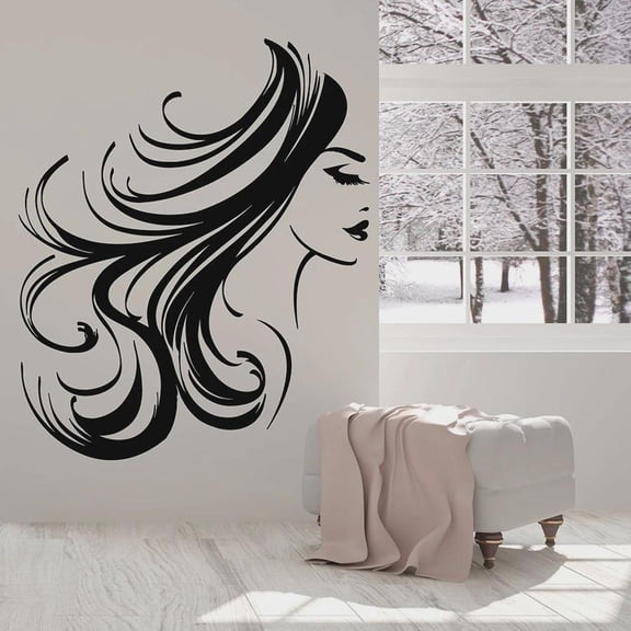 Girl Face Wall Decal Woman Long Hair Hairstyle Makeup Room Beauty Salon Interior Decor Vinyl Window Stickers Bedroom Mural 42x50cm