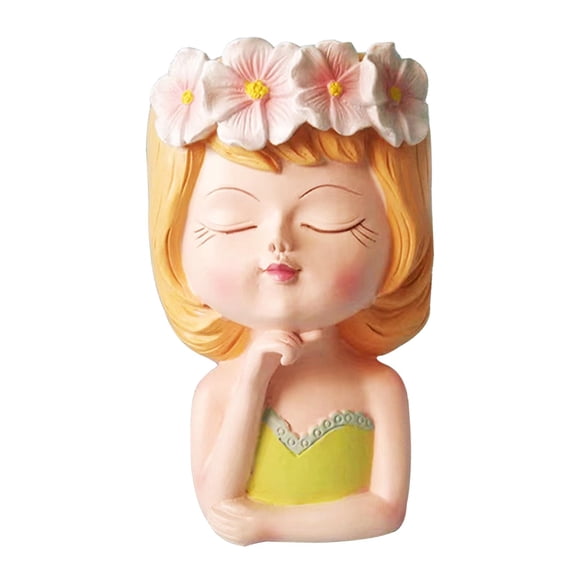 Girl Face of Planter Indoor Plants Resin Flowerpot Vase Ornament Statue Art Crafts Bonsai Pot Flower Pot for Dining Room Fireplace Bedroom Style G