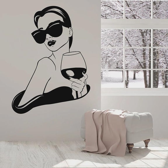Girl Fashion Wall Decal Lady With Glass Of Wine Vinyl Window Stickers Bar Drinks Restaurant Party Interior Decor Wallpaper 57x78cm