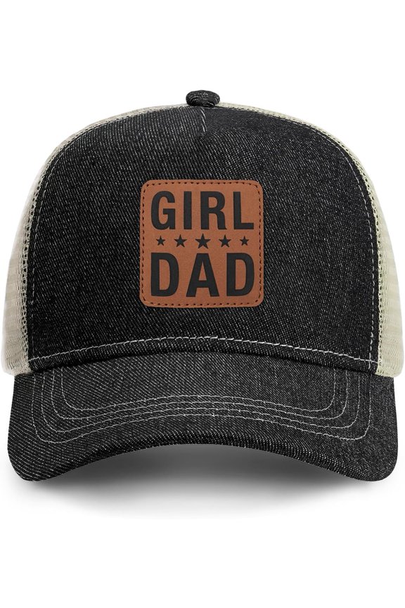 Girl Father Daddy Dad hat Gifts Fathers Day Birthday Christmas for Dad Papa from Daughter Son Black Trucker Leather Patch Hat