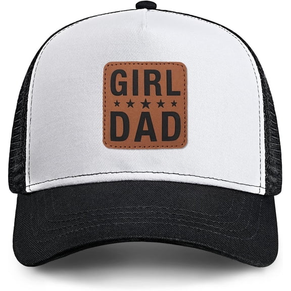 Girl Father Daddy Dad hat Gifts Fathers Day Birthday Christmas for Dad Papa from Daughter Son Black Trucker Leather Patch Hat