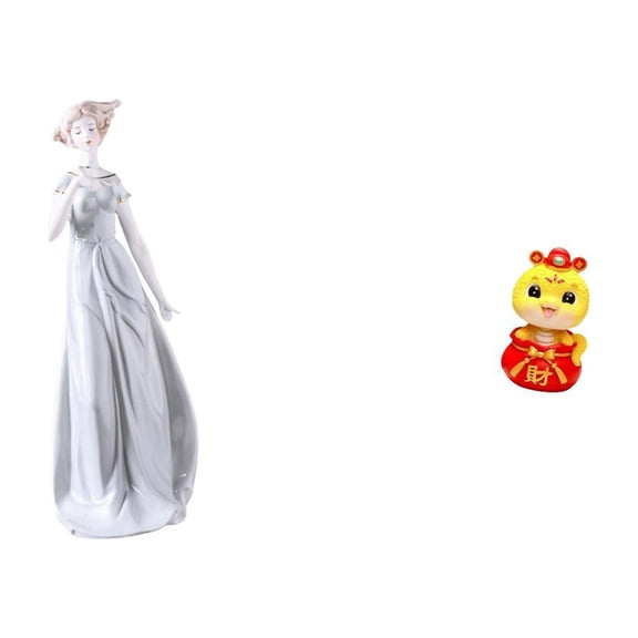 Girl Figurine Snake Statue Desktop Ornament Ceramic Material for Office Living Room Bedroom Home Display