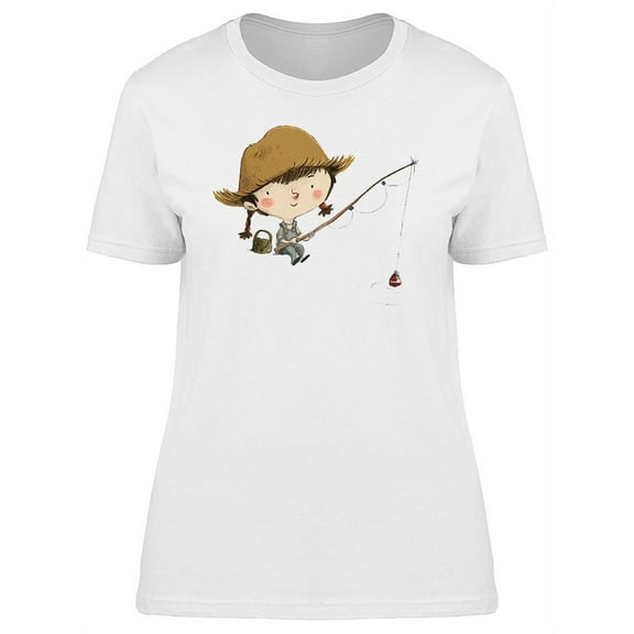 Girl Fishing Doodle T-Shirt Women -Image by Shutterstock, Female x-Large
