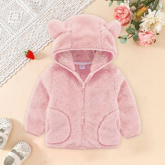 Girl Jacket Cute Bear Ear Hooded Zipper Lightweight Long Sleeve Thick Warm Outerwear Boys Jacket 7-8 Years