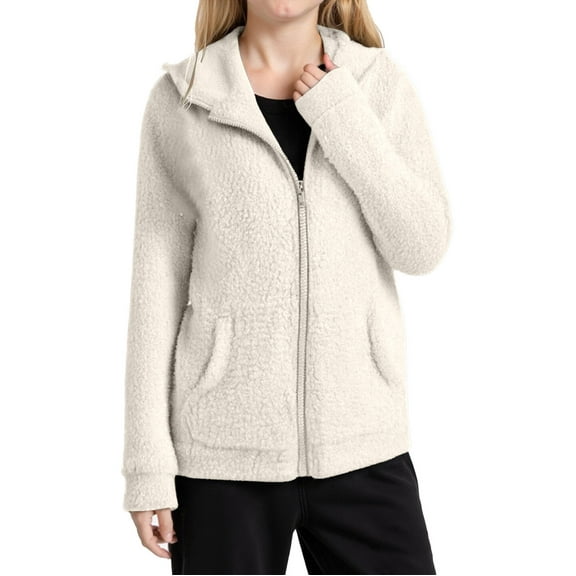 Girl Fleece Jacket Long Sleeve Zip Up Jacket with Pockets Warm Hooded Coat Fall Winter Clothes 7-8 Years Girl Clothes