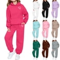 thumbnail image 1 of Girl Fleece Sweatsuit Sets Casual Long Sleeve Pullover Hoodies Loose Pants Kids Trendy Lightweight Winter Warm Tracksuit, 1 of 5