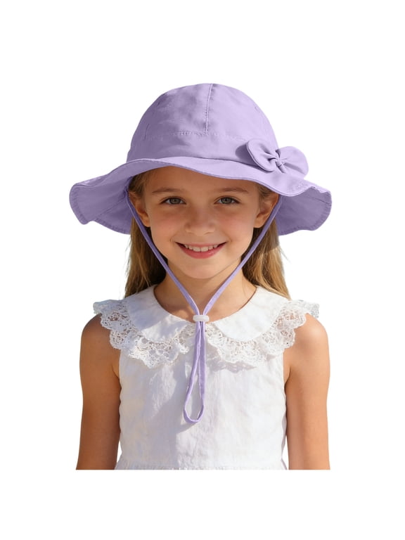 Girl Floppy Bucket Hat Summer Foldable Sun Hats Cute Bowknot Wide Brim Toddler Bucket Hat Cap for Swim Beach Purple