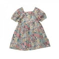 thumbnail image 1 of Girl Floral Backless Princess Dress Children Girl Summer Square Neck Puff Sleeve Dress Korean Sundress Kid Clothing For Girl, 1 of 6