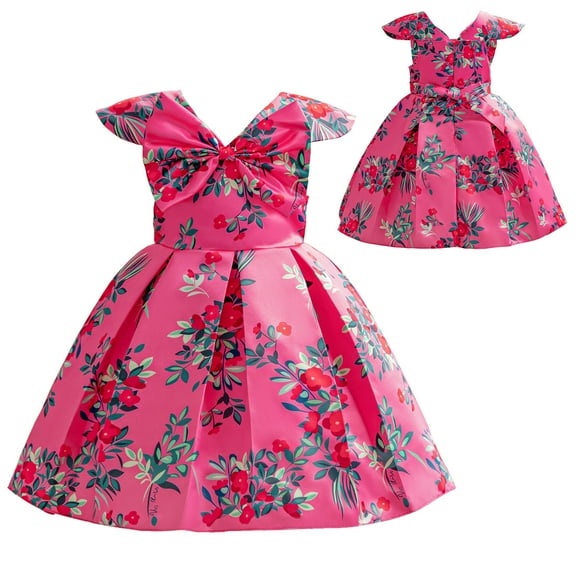 Girl Floral Bowknot Dress Bridesmaid Vintage Formal Cocktail Dresses 2-9 Years