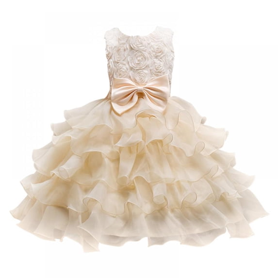 Girl Flower Dress Kids Ruffles Lace Party Wedding Dresses with Lovely Bow,3-10Y