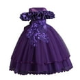 thumbnail image 1 of Girl Flower Embroidery Dresses Off The Shoulder Tulle Dress Pageant Wedding Bridesmaid Dance Gowns for 3-14 Years, 1 of 2