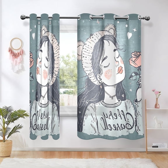 Girl Flower Rose Blackout Curtains Thermal Insulation 63 inch Grommet for Bedroom Living Room Bathroom Kitchen Windows 2 Pack