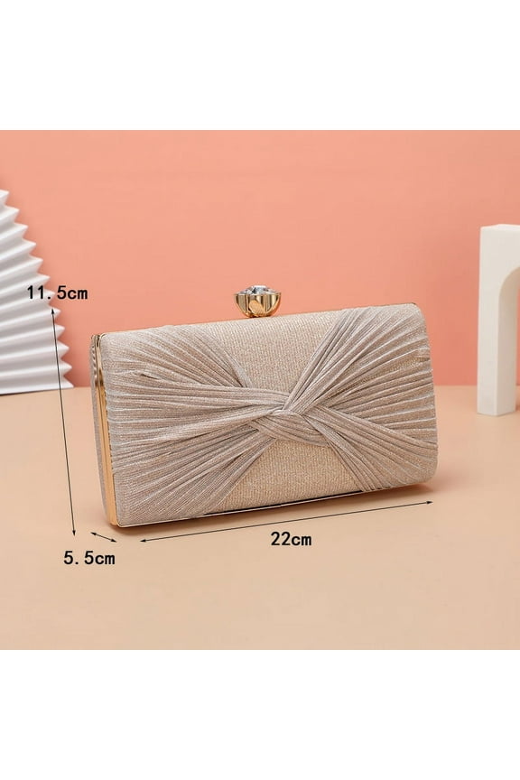 Fold Champagne Clutch Bag, Women's Fold Champagne Evening Clutches Wedding, Prom And Party Purse- Champagne