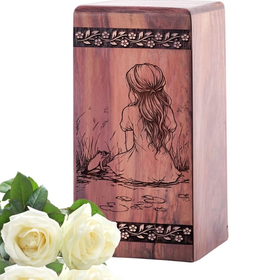 Girl in a Forest Urn Theme - Wood Handcrafted Memorial Urns for Human Ashes Adult, Funeral Wooden Urn Box for Cremation Ashes Mom, Ash Keepsake Urns - 11.25inch, Large Size - 1Pcs Pack
