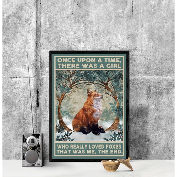 Girl With Fox, There Was A Girl, Who Really Loved Foxes, Fox Lover , Animals, Wildlife Fox Vintage Poster, Fox Art Print, Unframed Canvas Size 16x24 F03.1.15l735