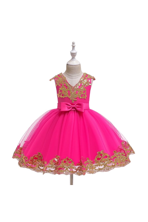 Girl Fuchsia Dress without Sleeves For Wedding, Pageant, Christmas, Eid, graduation and Birthday 1-12 years old