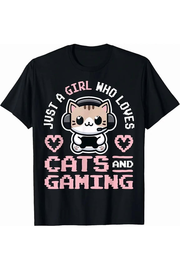 Girl Gaming And Cats Female Gamer Video Game Lover Tee Unisex T-Shirt, up to Size 5XL