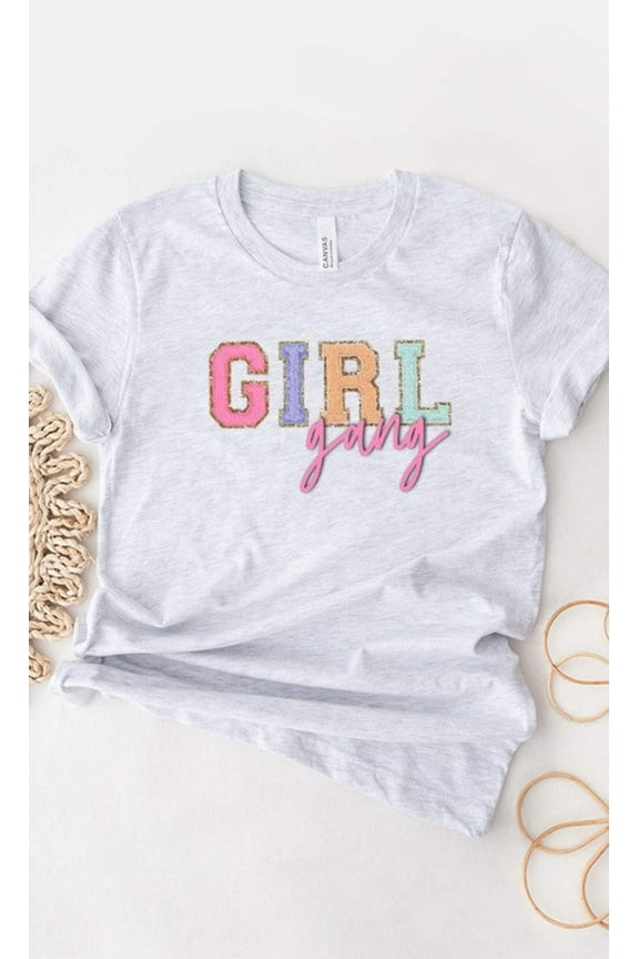 Girl Gang Faux Chenille Letters Graphic Tee T-Shirt