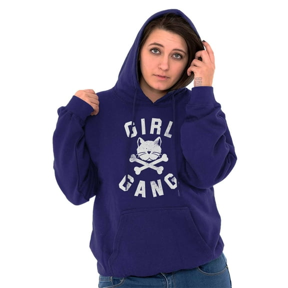 Girl Gang Punk Kittycat Crossbones Hoodie Sweatshirt Women Brisco Brands S